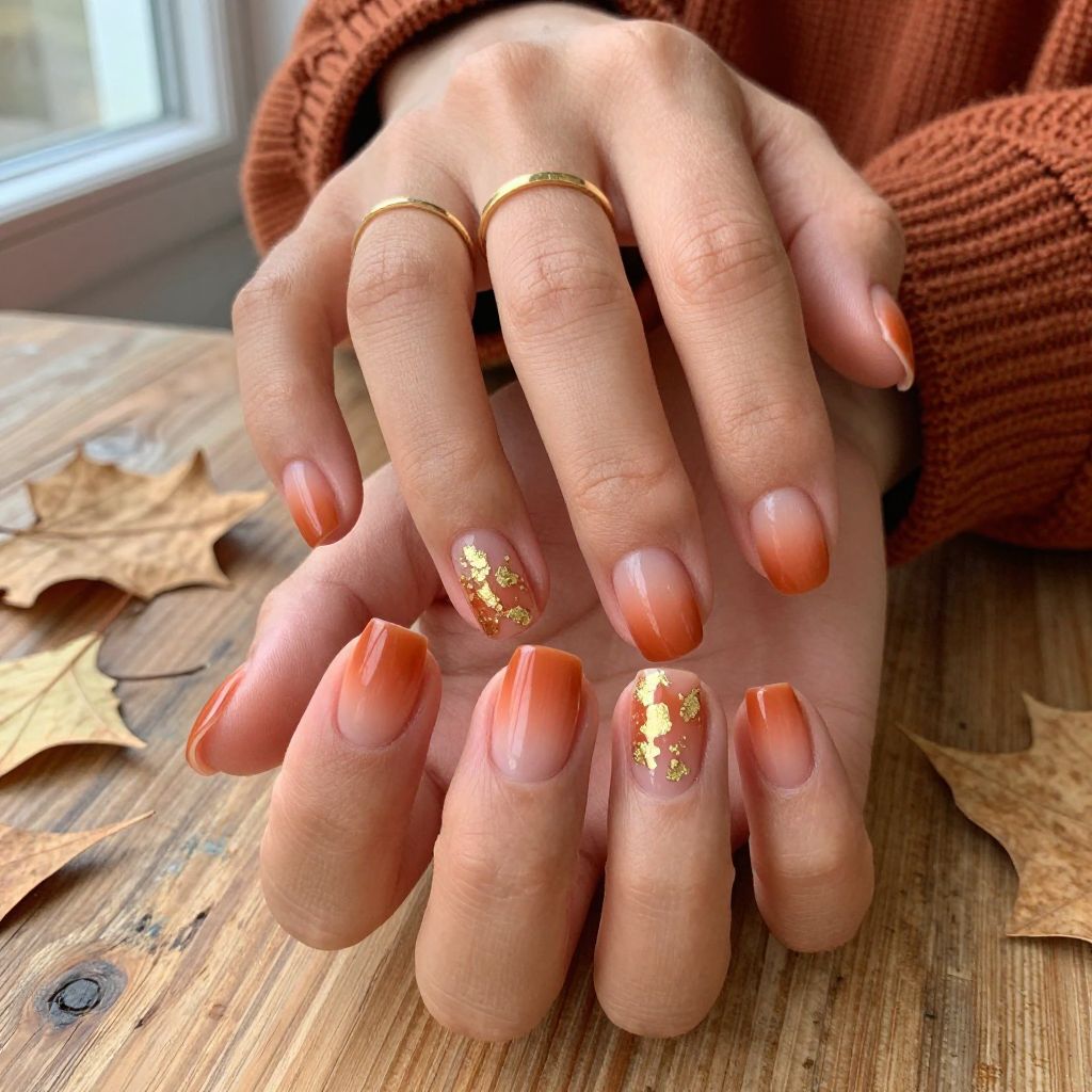 Burnt Orange Ombre with Gold Foil
