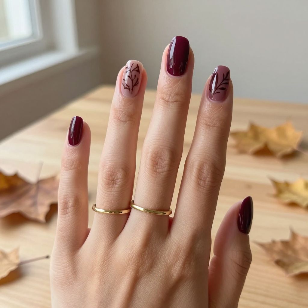 Deep Plum with Negative Space Leaves