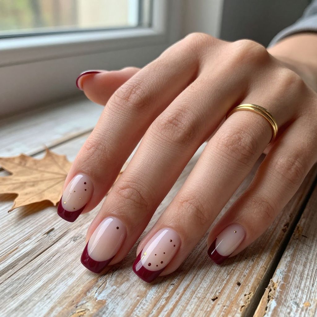 Cream Base with Burgundy Tips and Dot Detail