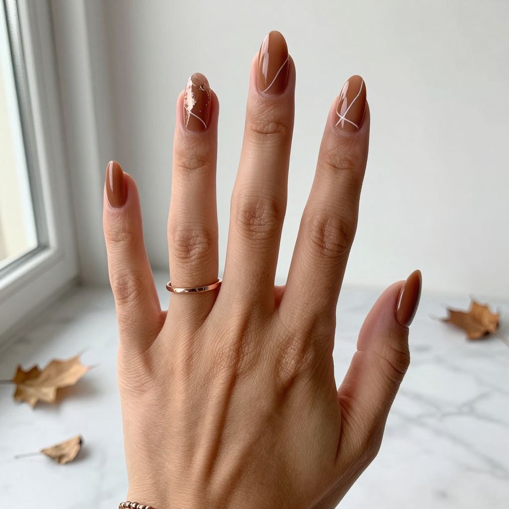 Cinnamon Brown with White Line Art Details