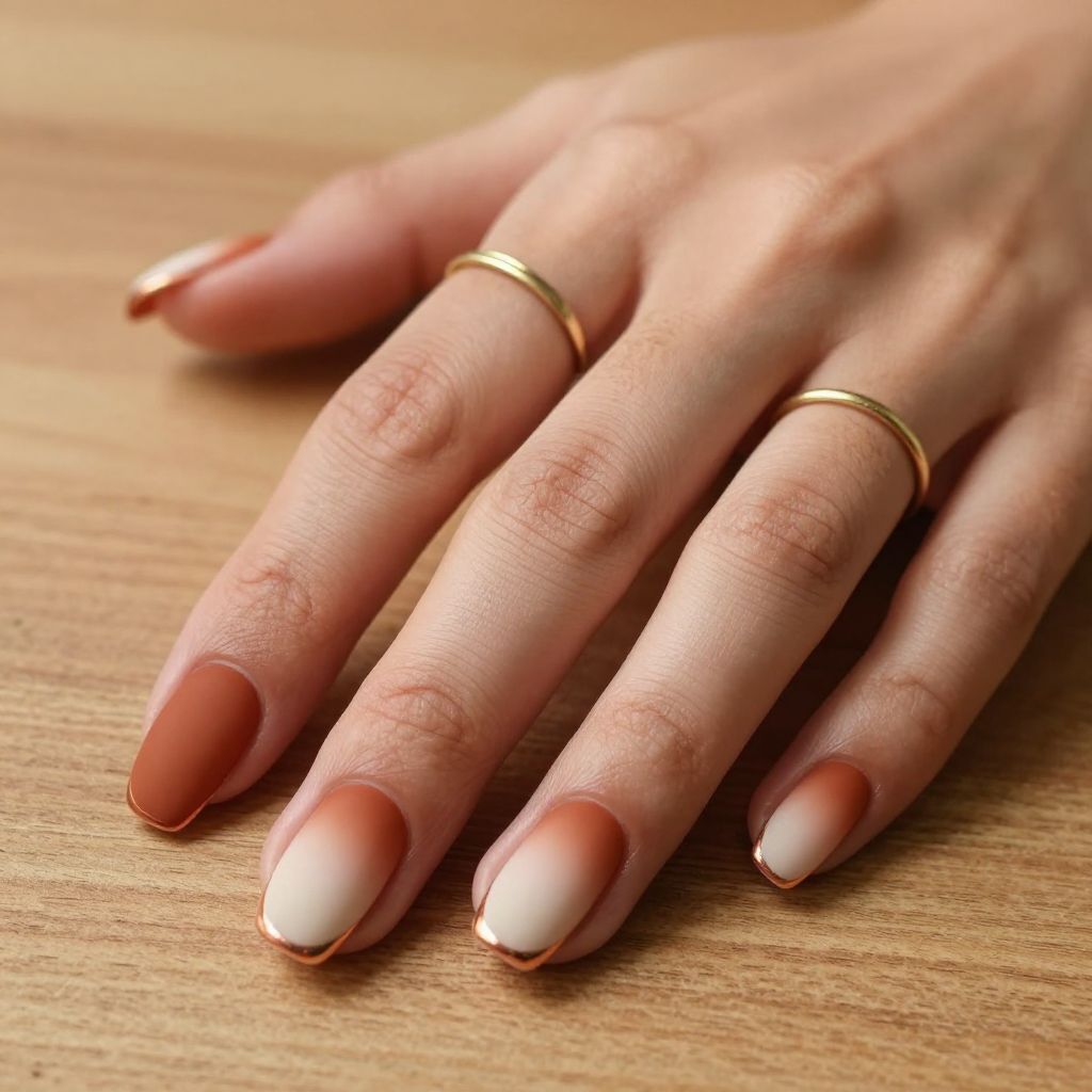 Rust and Cream Ombré Nails with Matte Finish