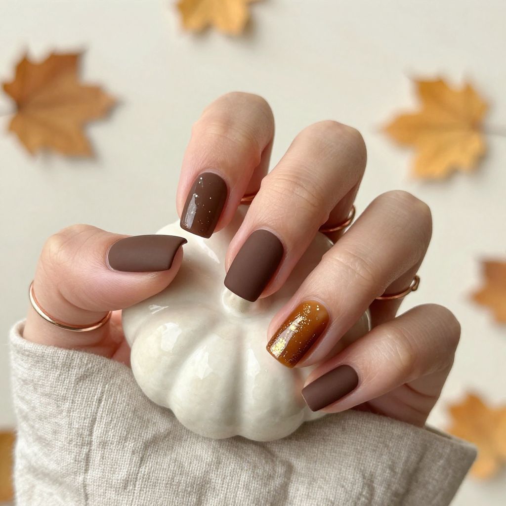 Chocolate with Caramel Drip Effect Nails