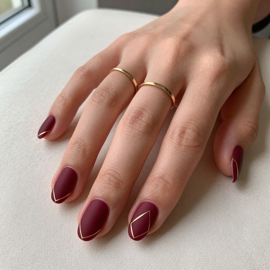 Deep Burgundy Matte with Gold Geometric Patterns
