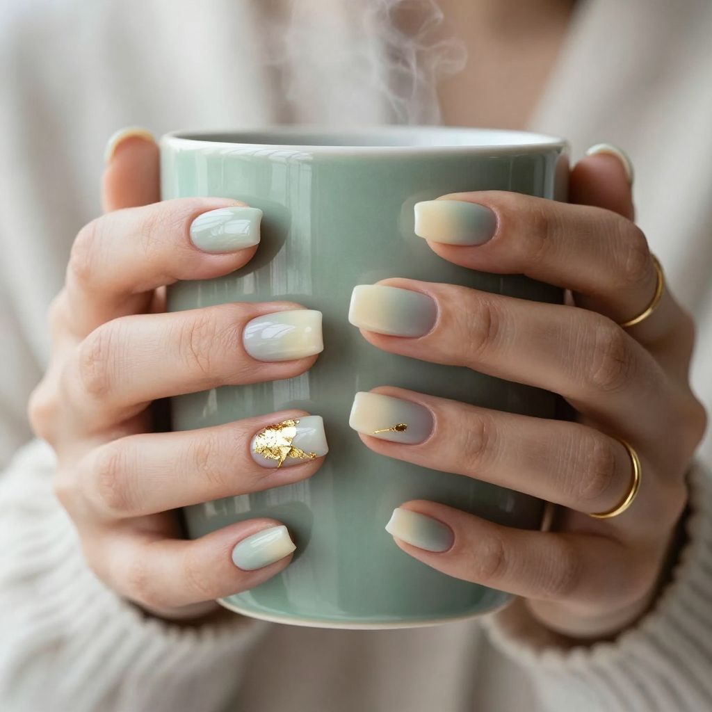 Soft Sage Gradient short almond green fade nails