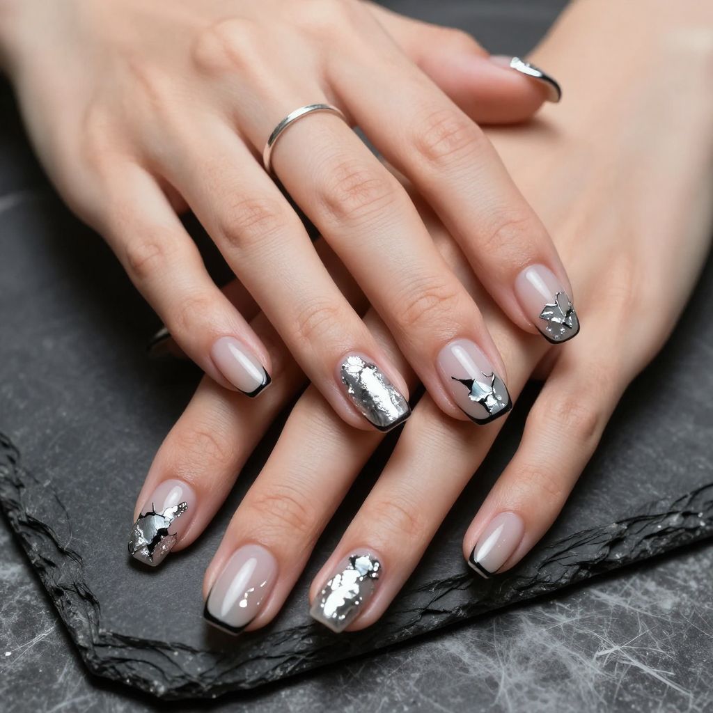Silver Foil Mosaic medium coffin broken glass nails