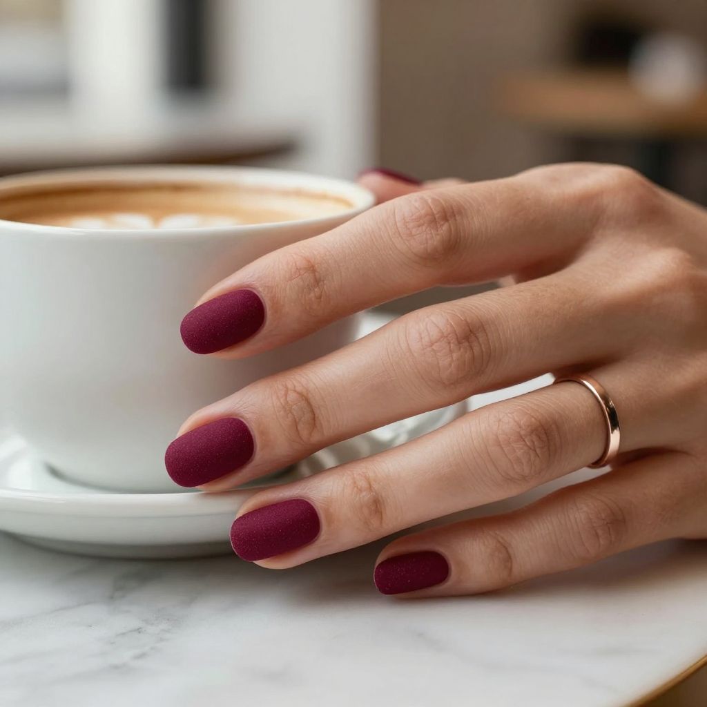 Berry Velvet Luxe short oval textured nails