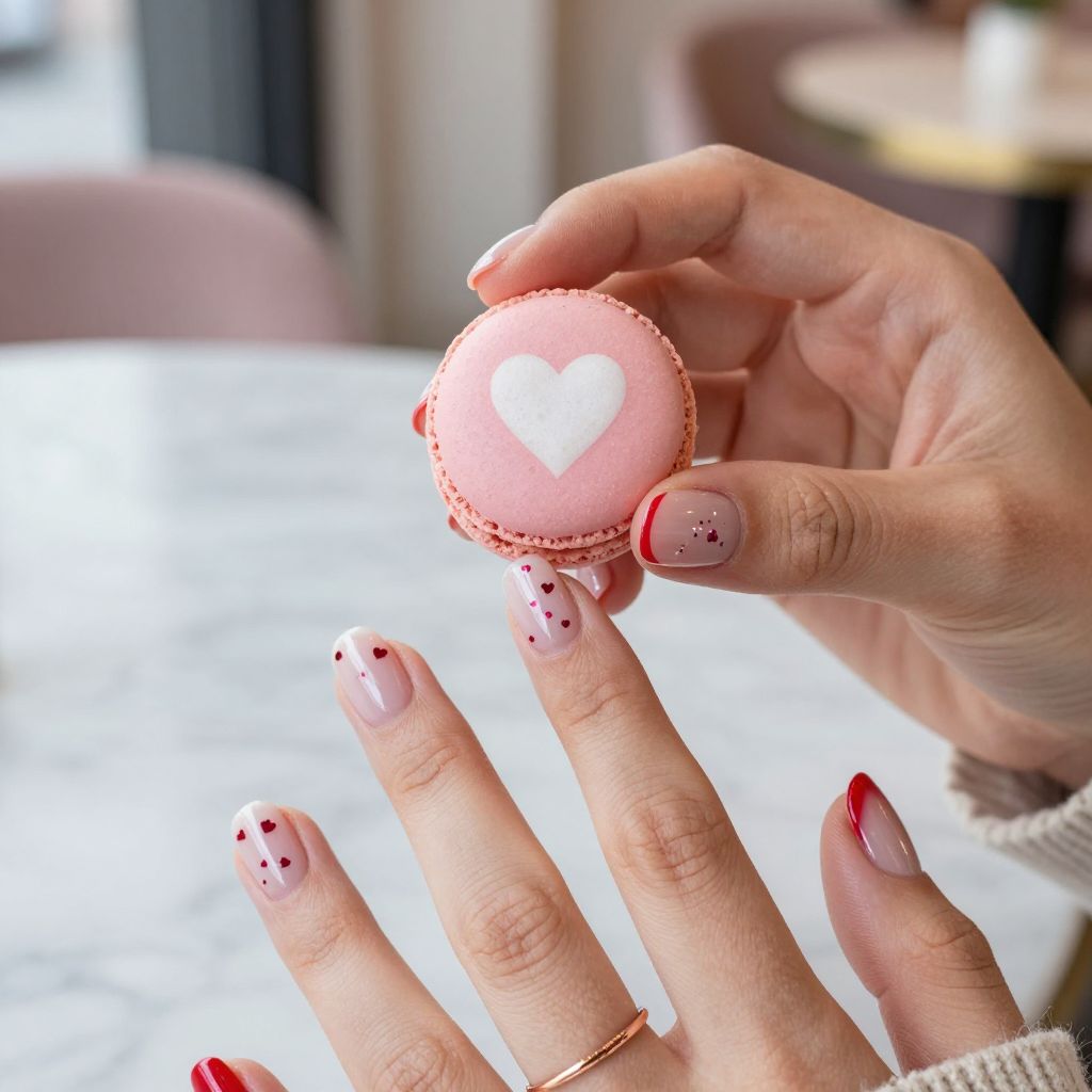 Cupid Heart Confetti short round nails with heart glitter