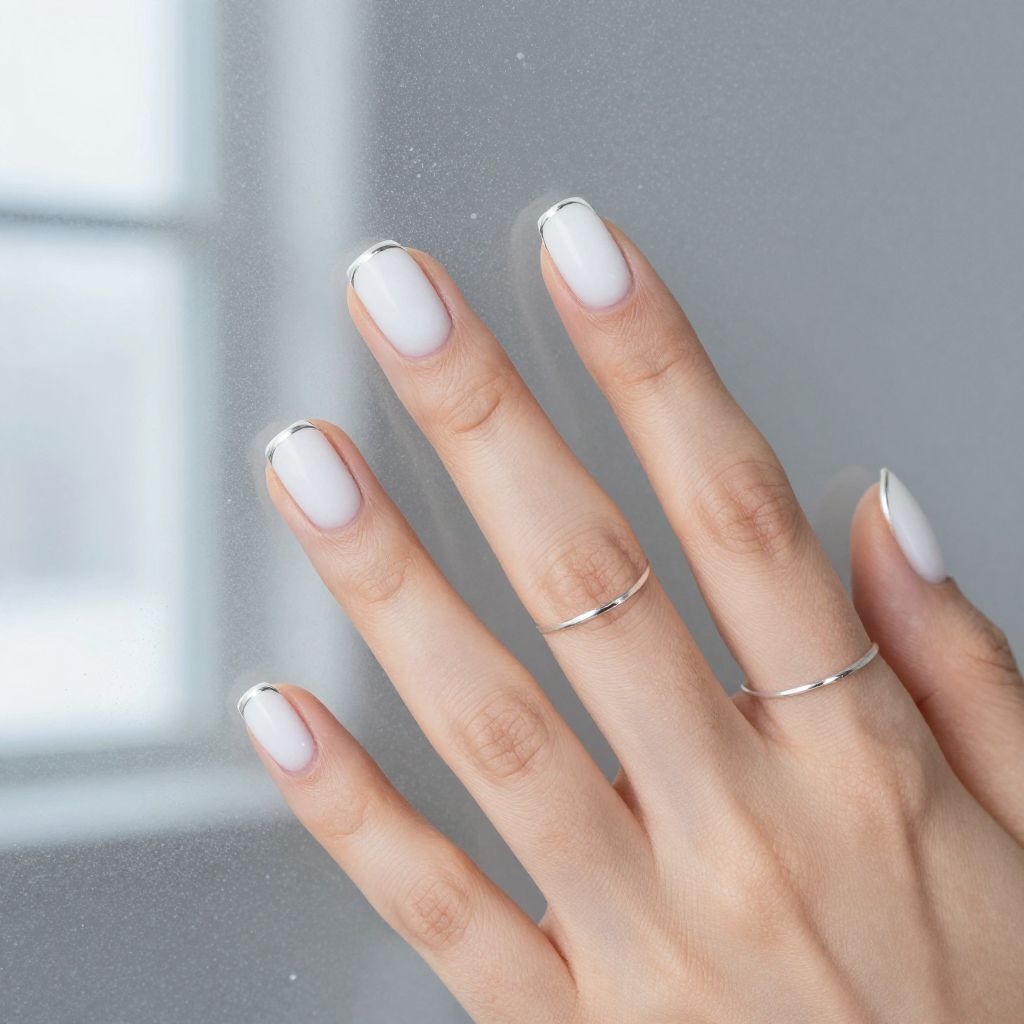 Snowy Negative Space matte white round nails