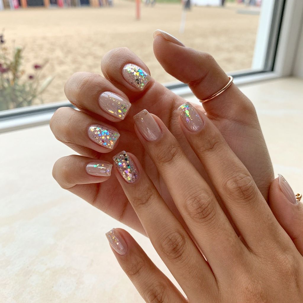 Holographic Rainbow Burst festival nail idea