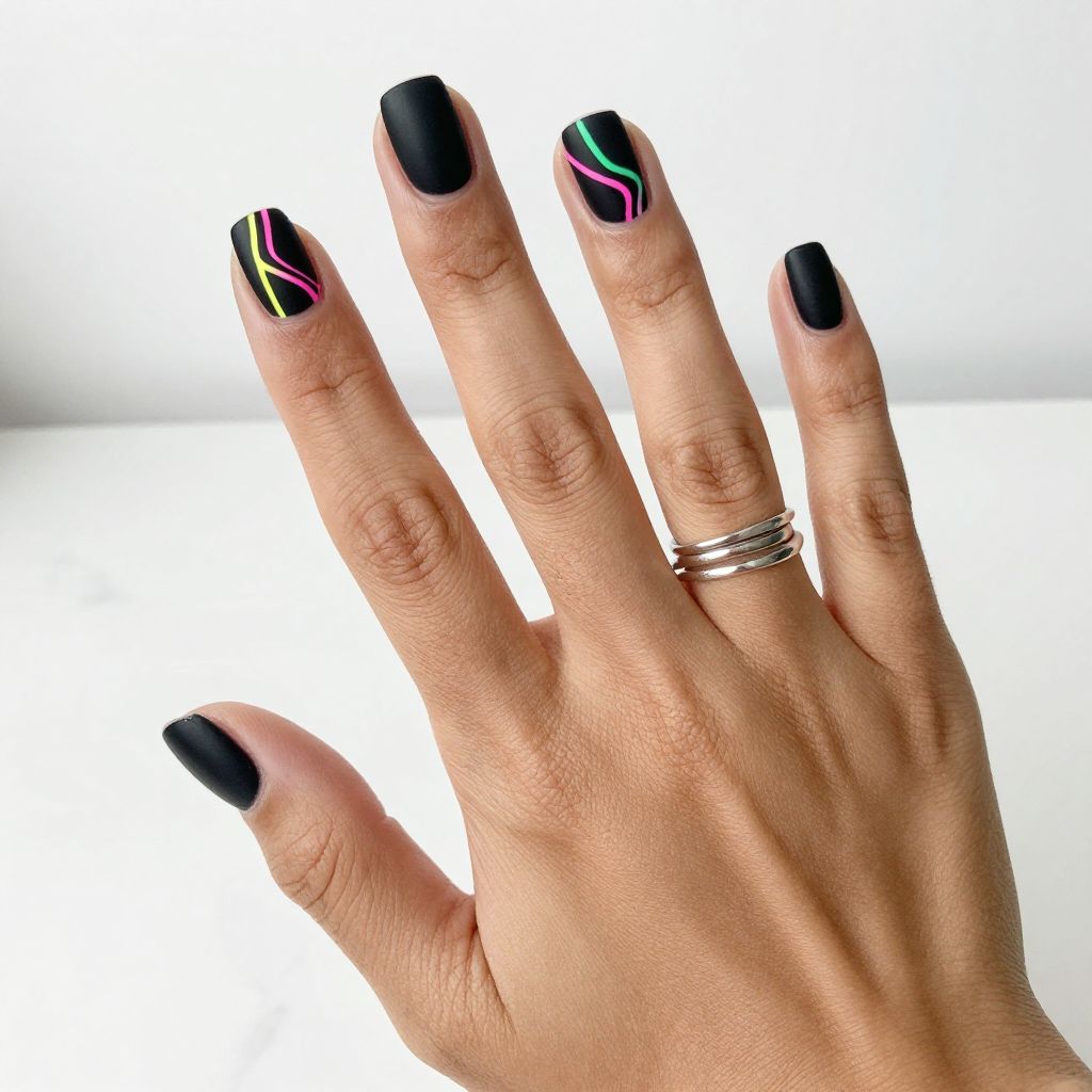 Neon Line Art Abstract festival nail idea