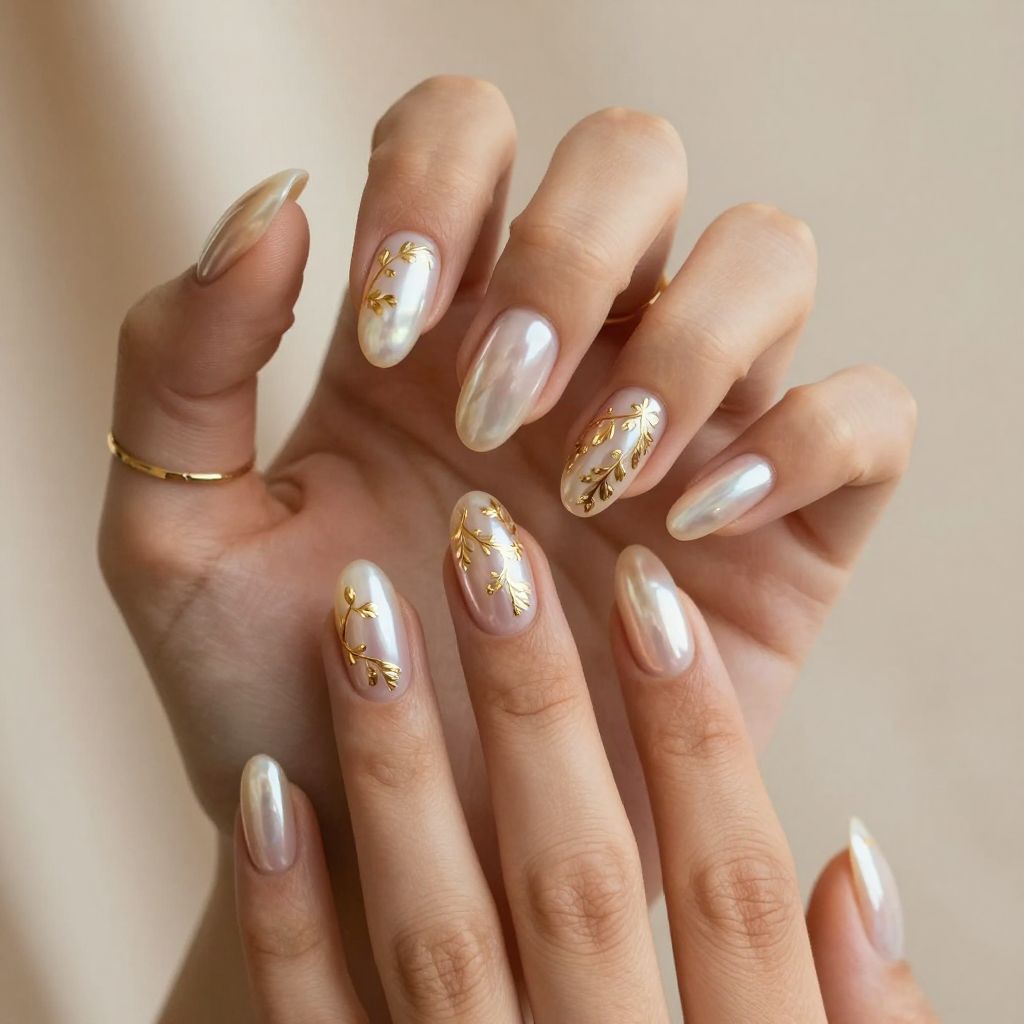 Pearl and Gold Luxe festival nail idea
