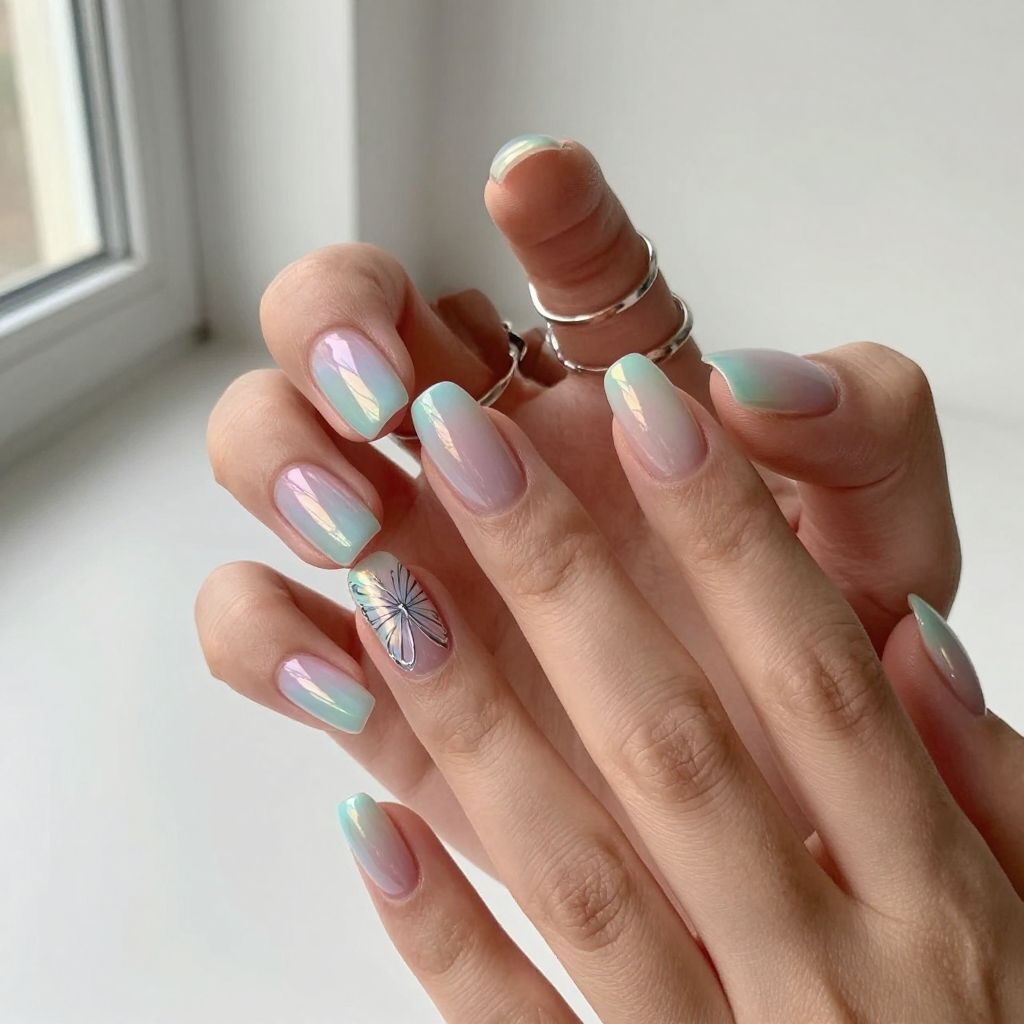 Iridescent Butterfly Wings festival nail idea