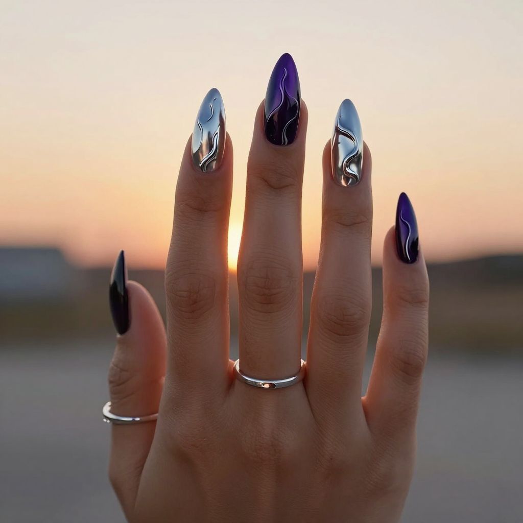 Liquid Mercury Swirl festival nail idea