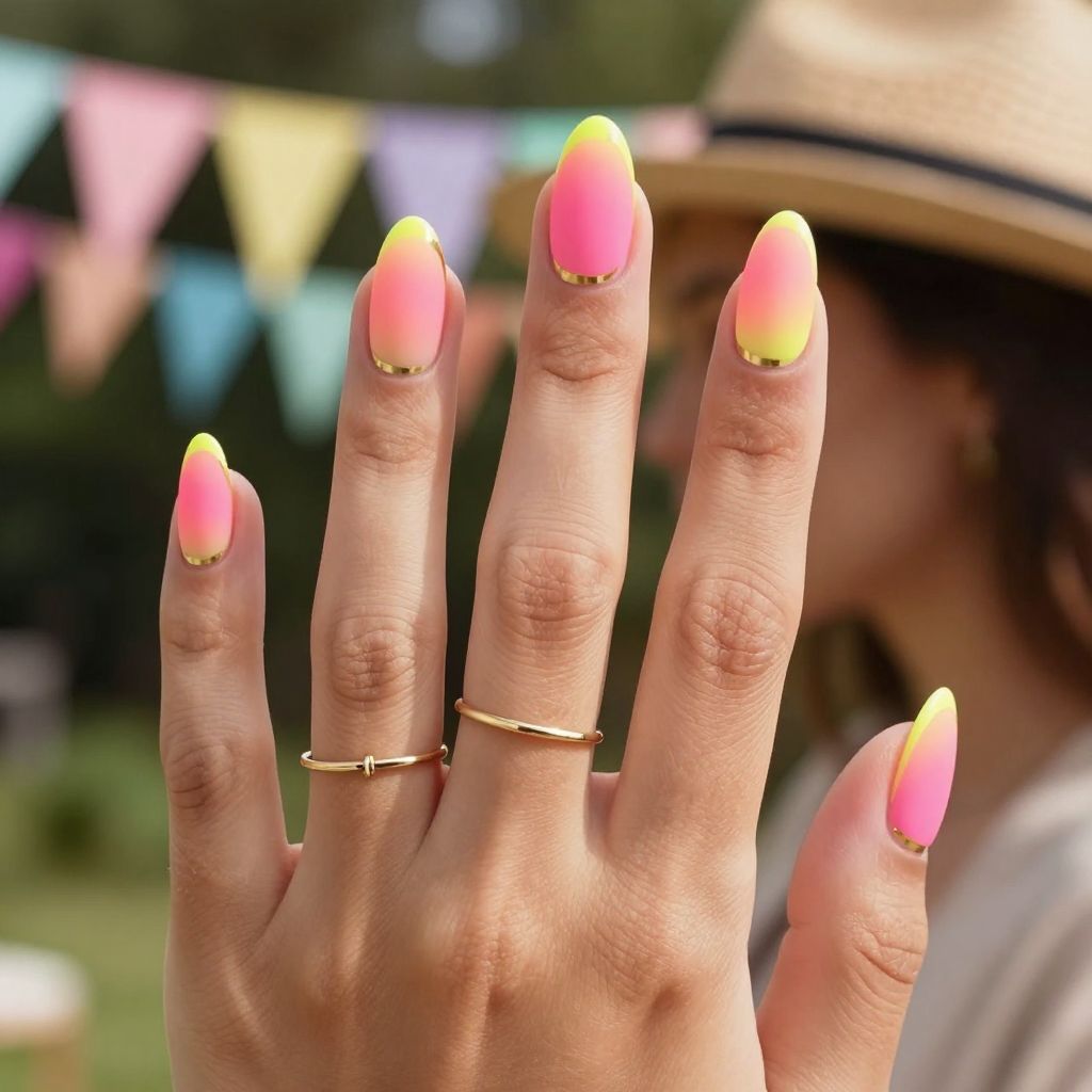 Neon Ombre Gradient festival nail idea