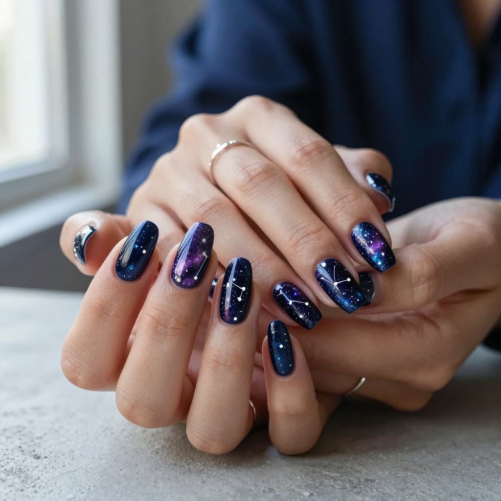 Cosmic Glitter Galaxy festival nail idea
