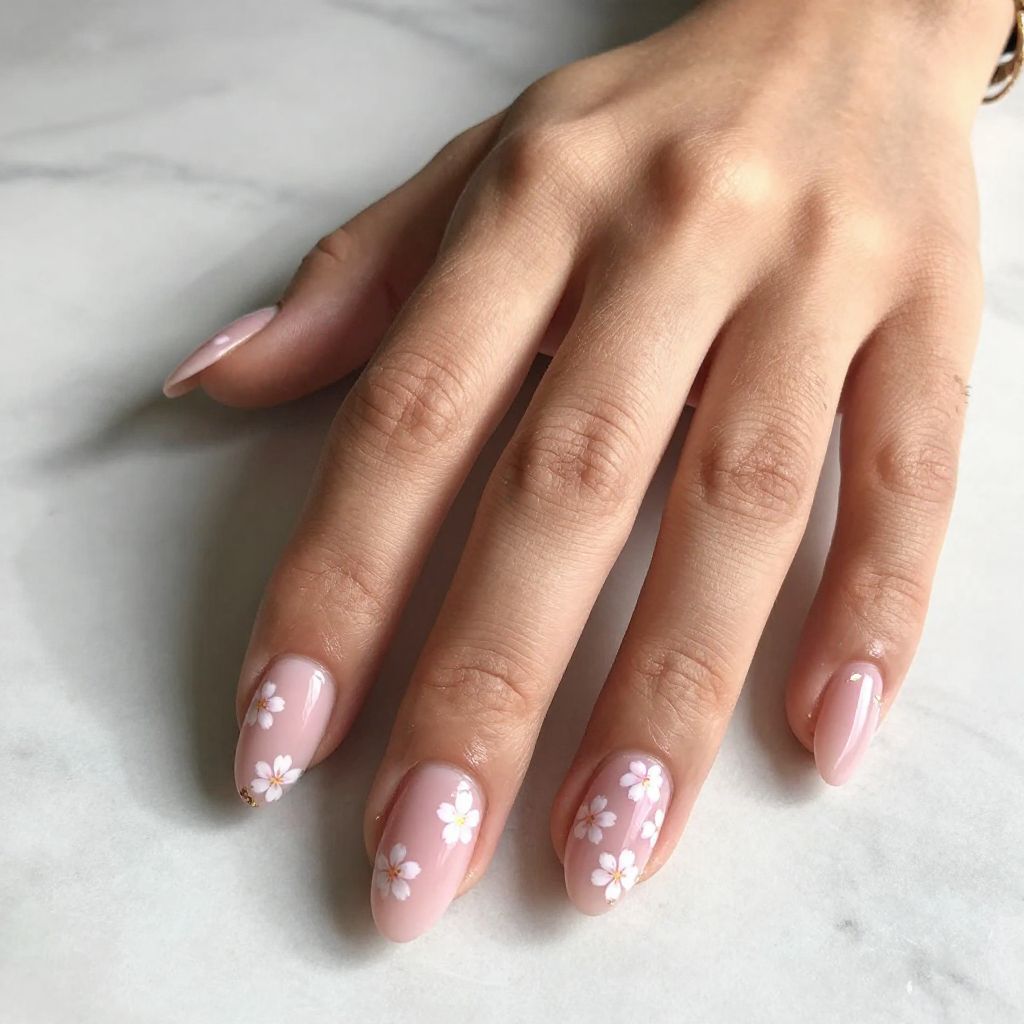Delicate Cherry Blossom Pink Nails