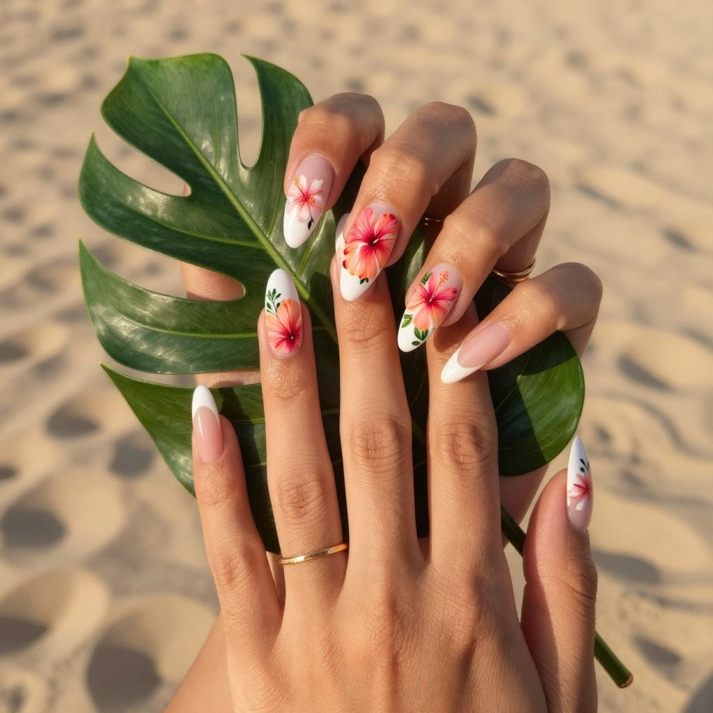 Tropical Hibiscus Bold Statement Nails