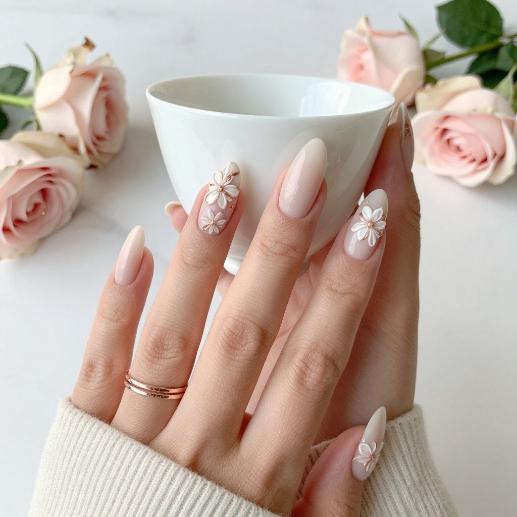Manicure with Embossed Floral Texture