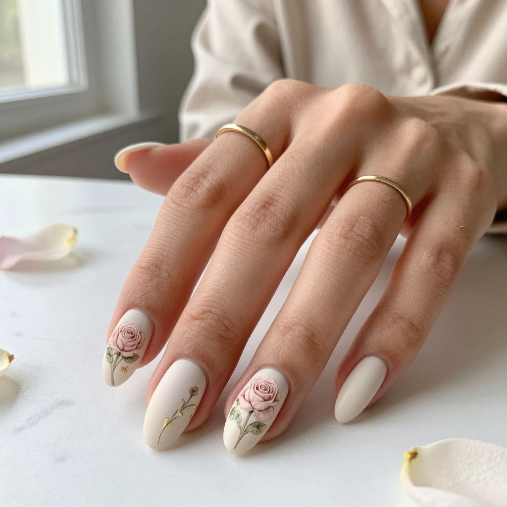 Vintage Rose Illustrated Nails