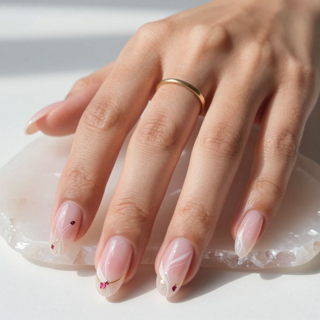 Rose quartz marble floral nails