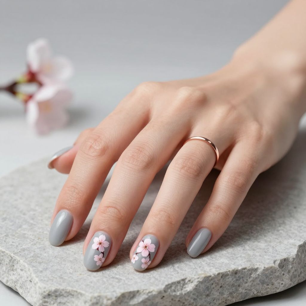 Cherry blossom minimal nail design