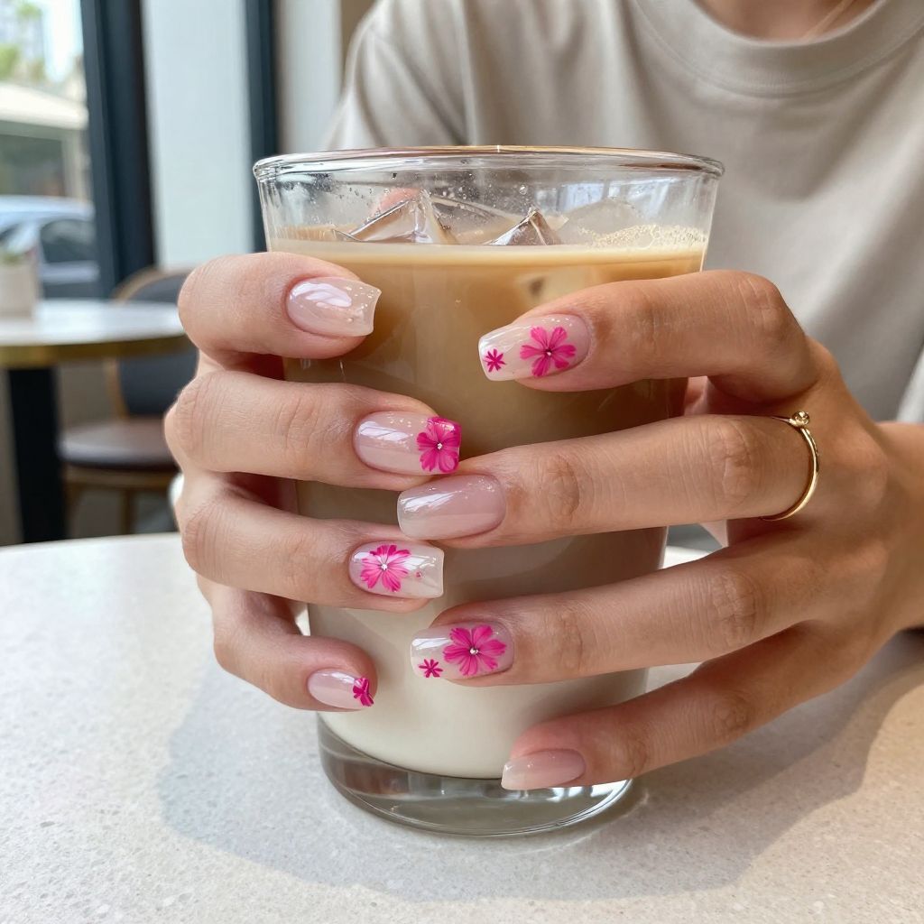 Neon hibiscus pop nail design