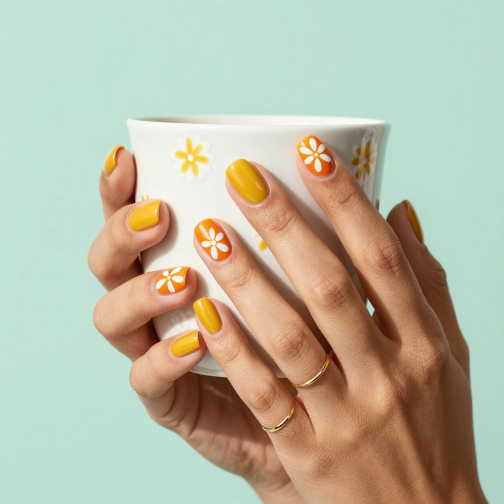 Retro flower decal nail design