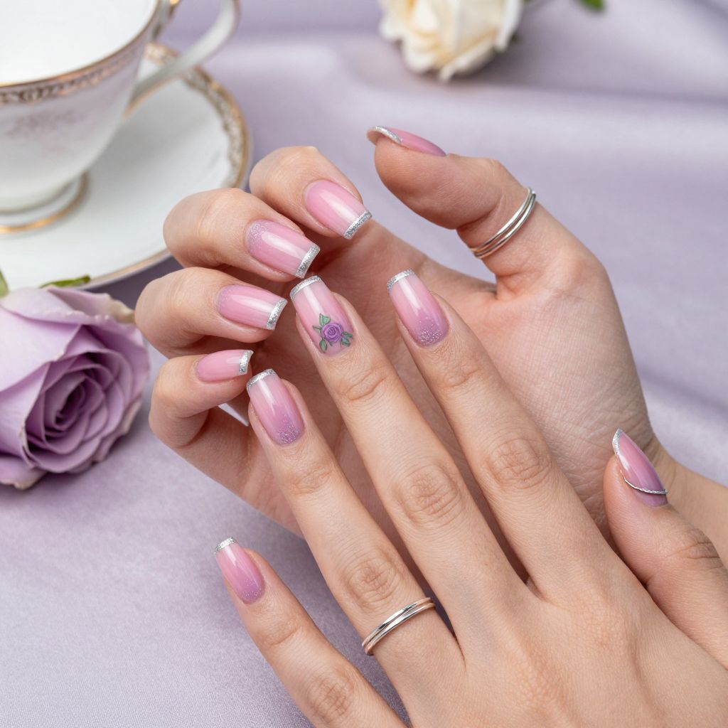 Garden party gradient floral nails