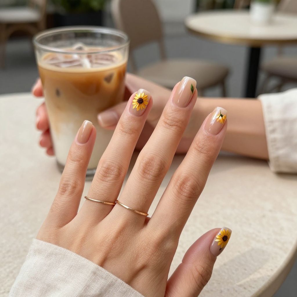 Sunflower accent nail design