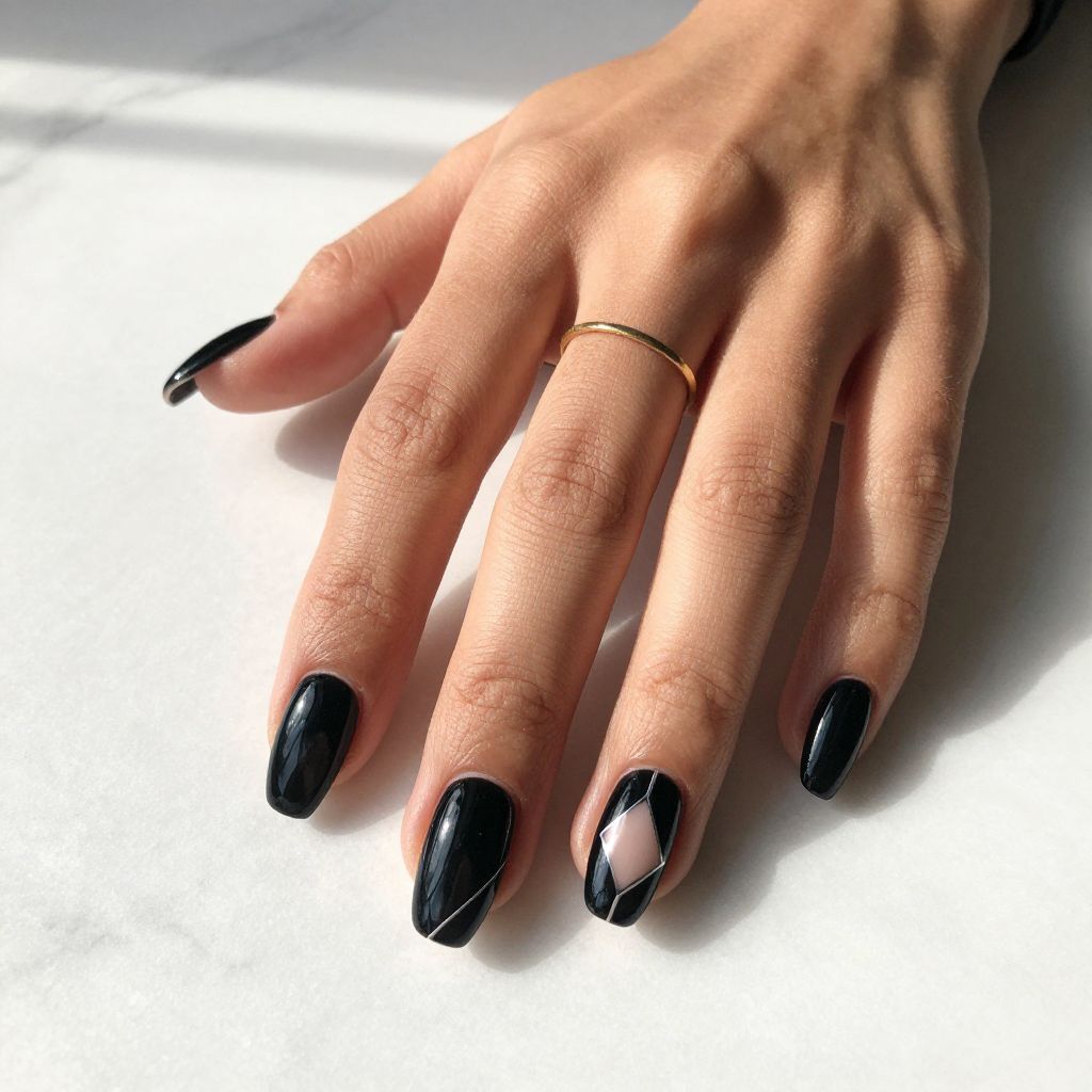 Glossy Black with Negative Space Geometry