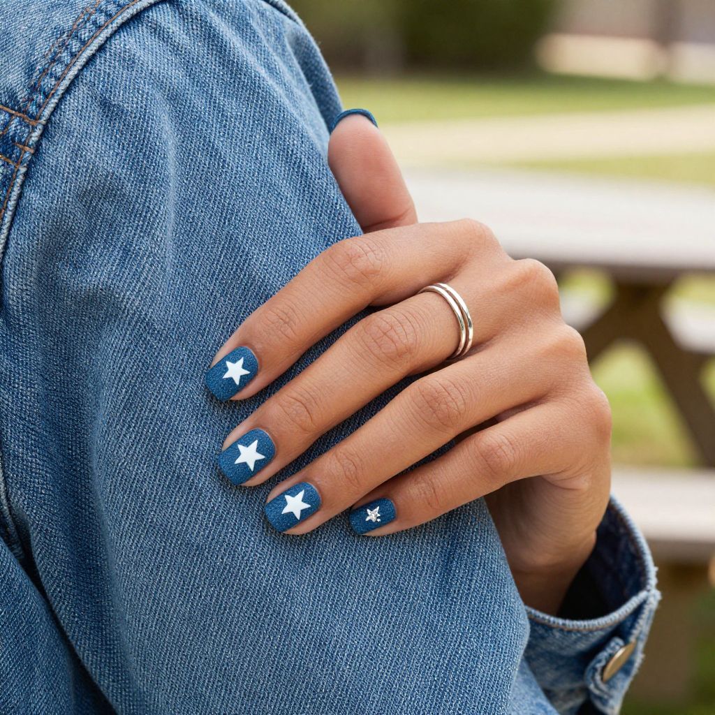 Denim And Stars Nails