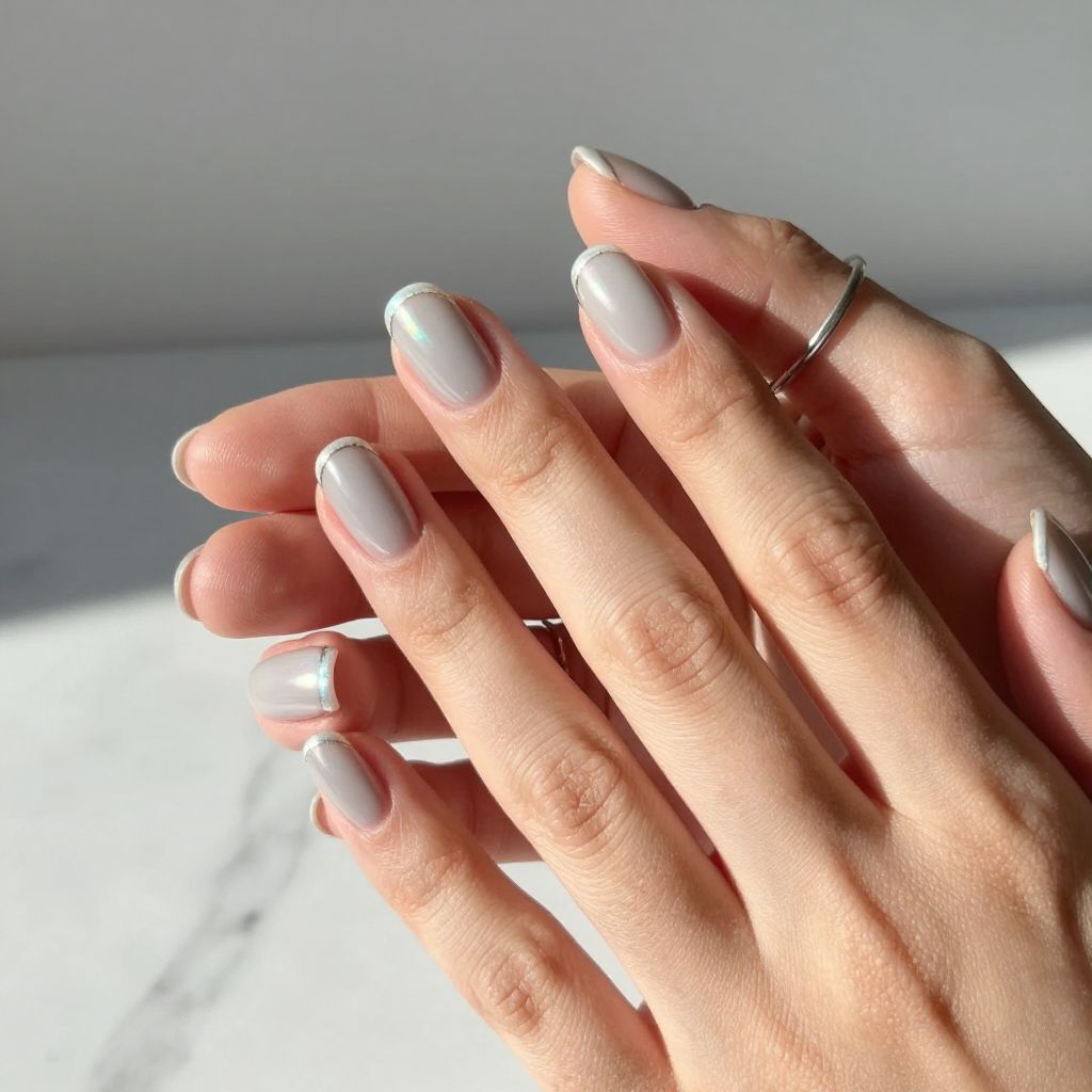 Soft Gray and Pearl French Nails