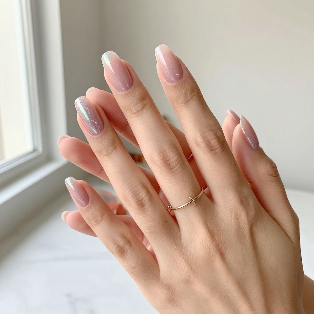 Blush Pink and Holographic French Nails