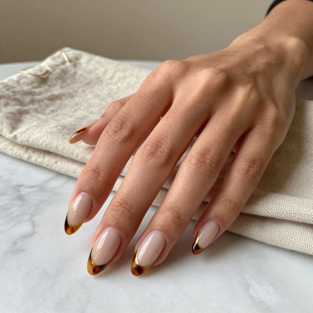 Tortoiseshell and Nude French Nails