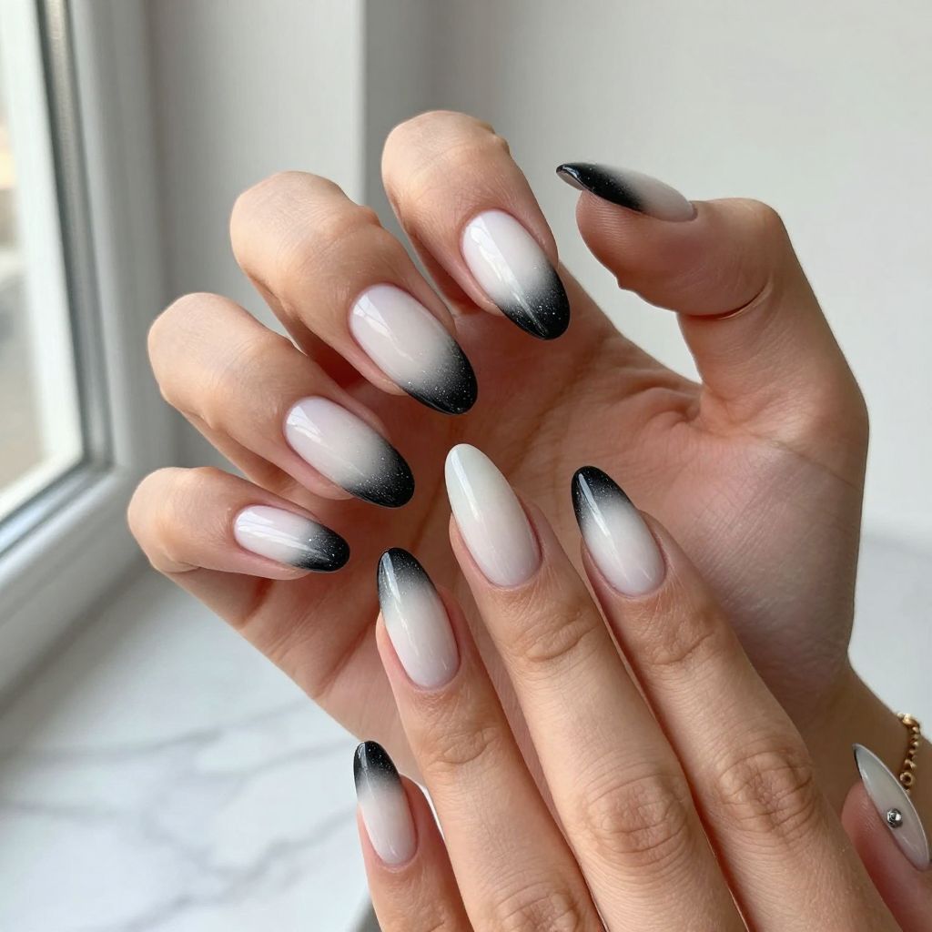 White and Black Ombre French Nails