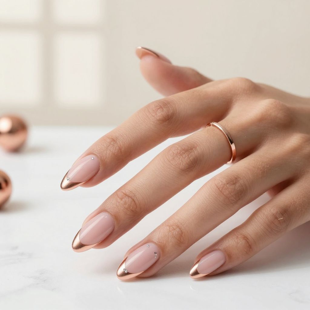Soft Pink and Rose Gold French Nails