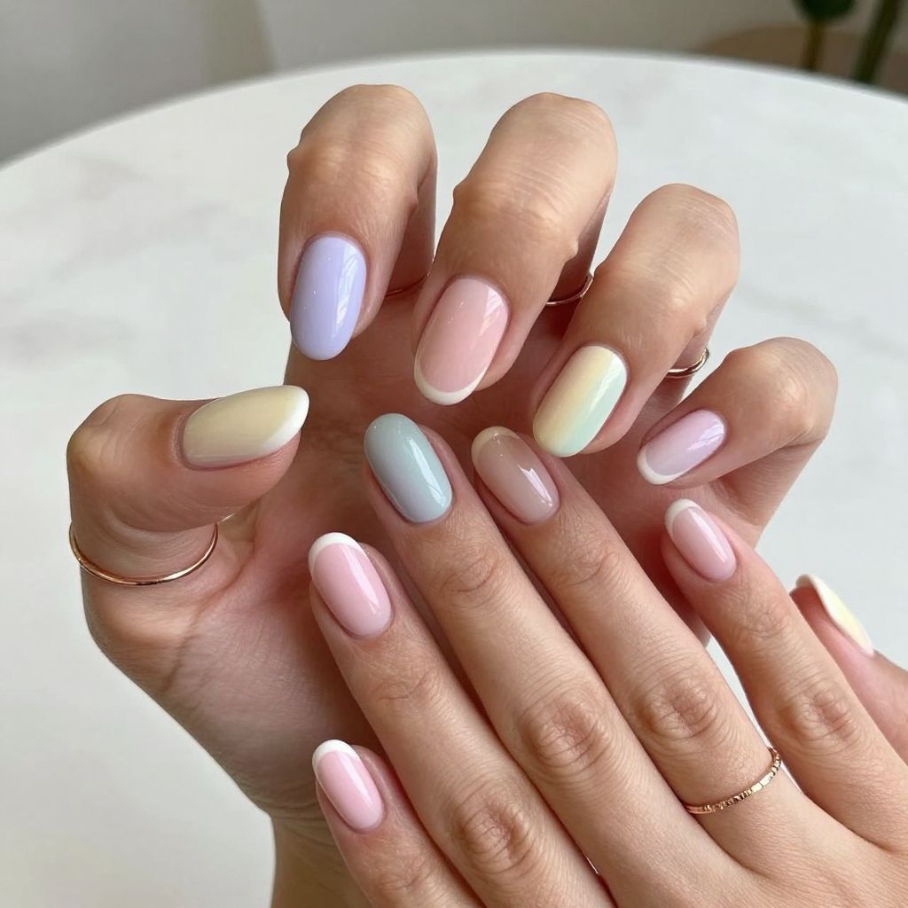 Pastel Rainbow French Nails