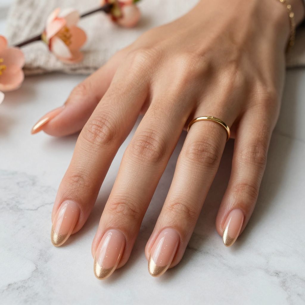 Soft Peach and Champagne French Nails