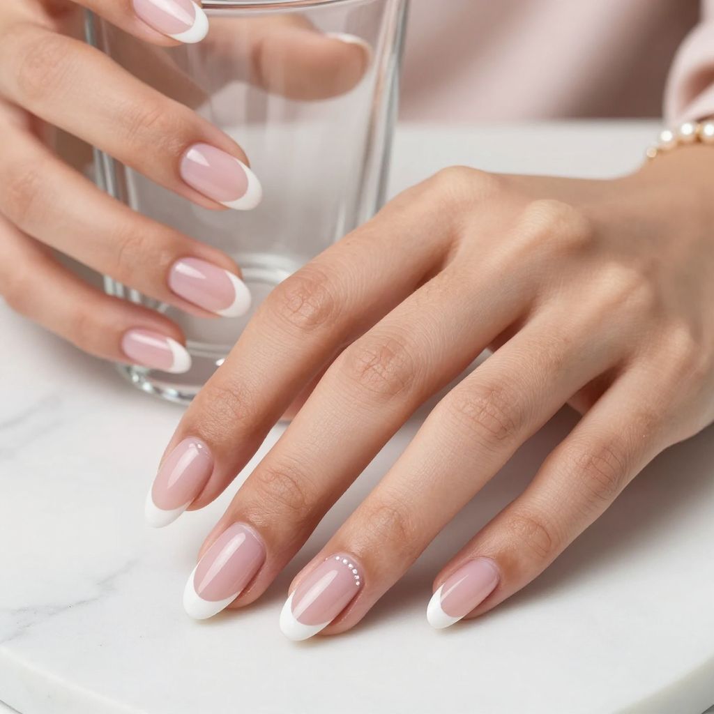 Classic snow white French tip almond nails