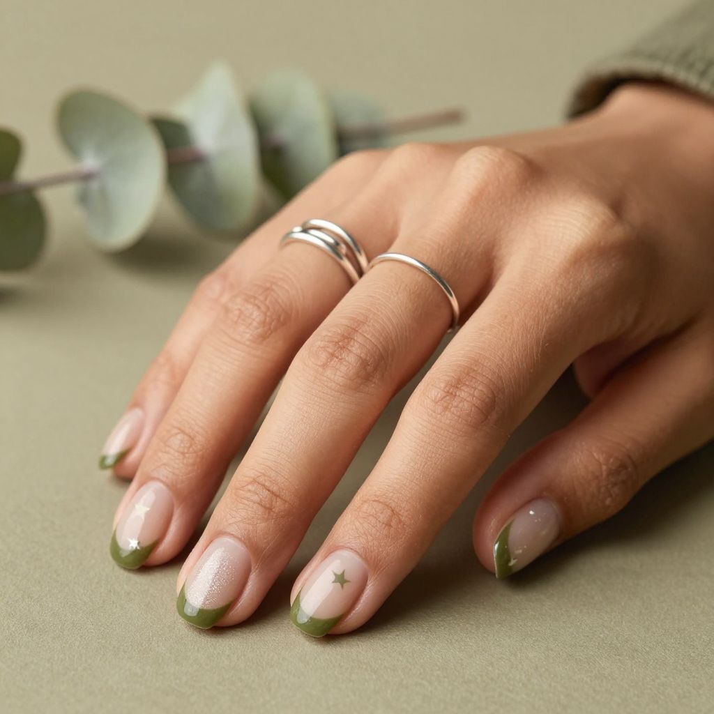 Olive micro French with negative space stars