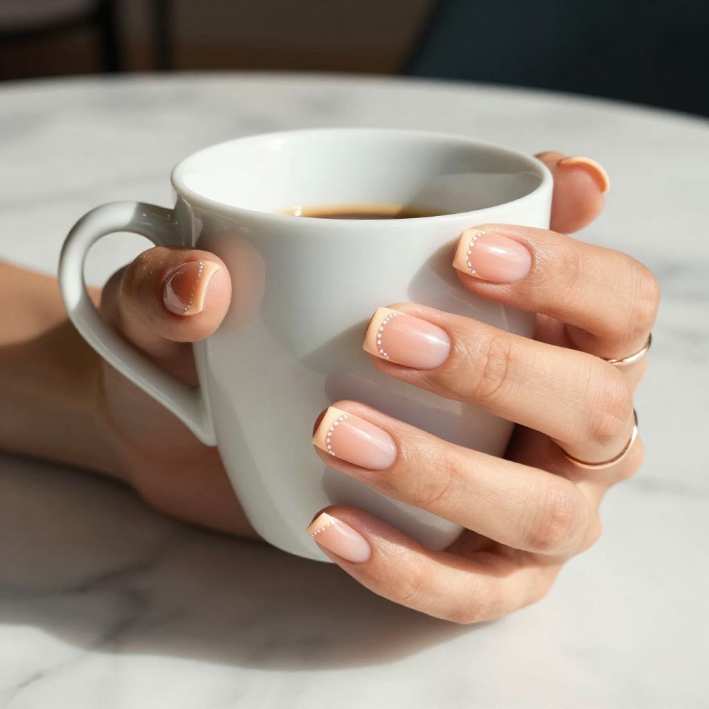 Soft peach micro French with white dot chain