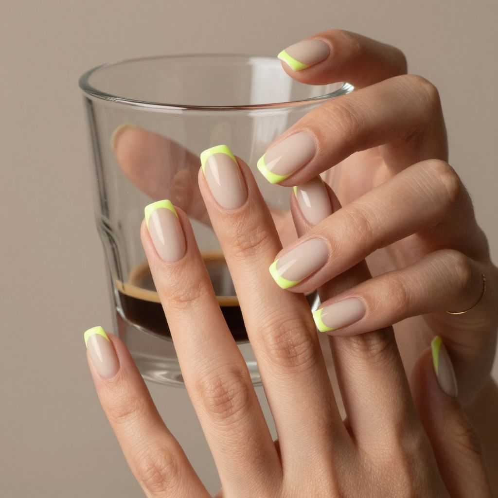 Neon lime micro French tip oval nails