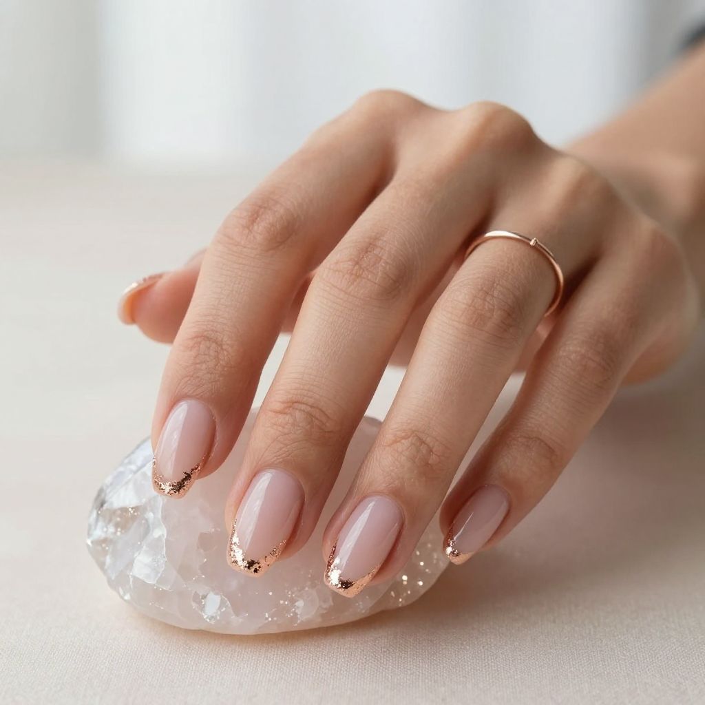 Rose gold foil French tip coffin nails