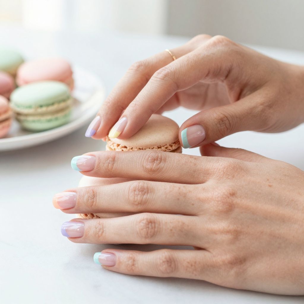 Rainbow pastel micro French tips short nails