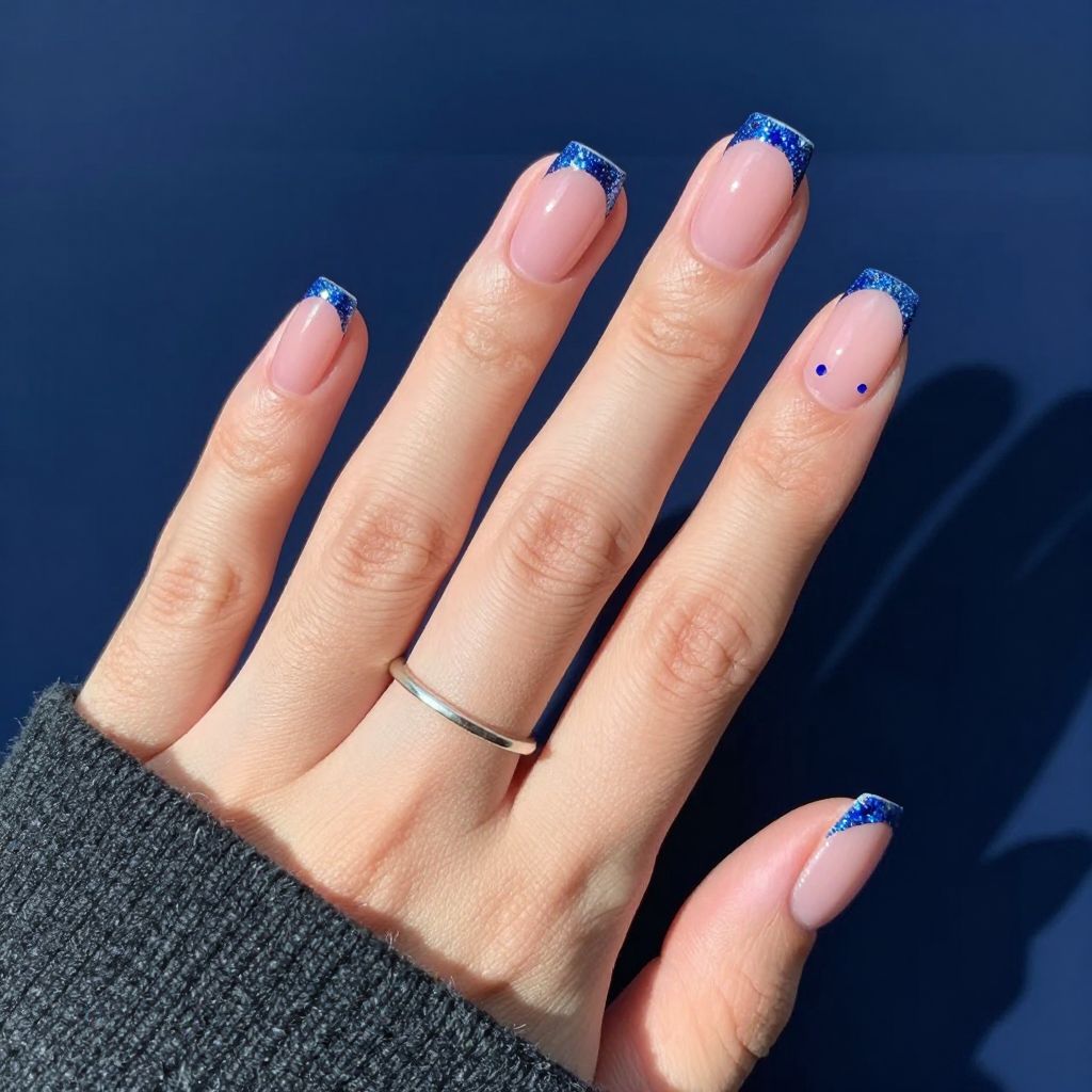 Sapphire glitter side French square nails
