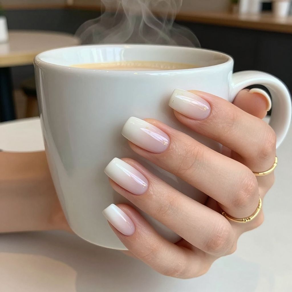 Milky latte ombre French ballerina nails