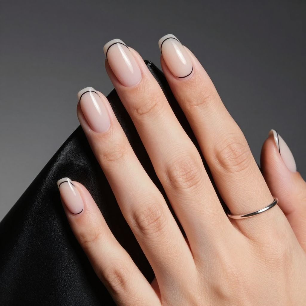 Black micro French tip oval nails