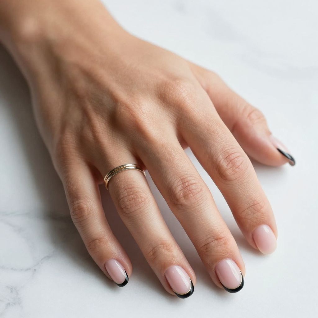 Black French Tips with Elegant Contrast