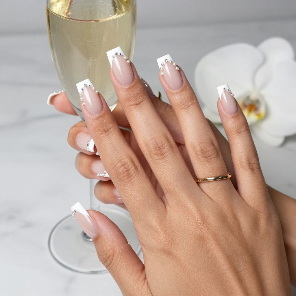 Pearl and Diamond French Tips with Luxe Accents