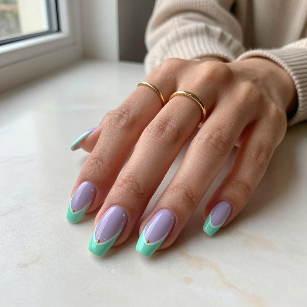Colored French Tips with Nail Art Combinations